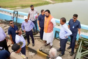 Bihar Chief Minister Samrat Choudhary inspected the progress work of Vikramshila Setu in Bhagalpur on May 31, 2026.
