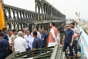 Bihar Chief Minister Samrat Choudhary inspected the progress work of Vikramshila Setu in Bhagalpur on May 31, 2026.