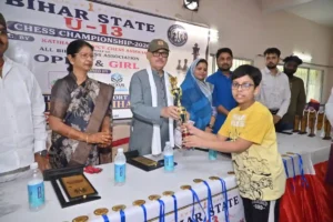 Devansh Keshri receiving trophy from the chief guest in Katihar on May 31, 2026.