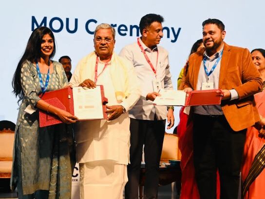 Mythri Kumar, Co-Founder, TimBuckDo, signs an MoU with Karnataka Government’s DCTE in the presence of Hon’ble CM Shri Siddaramaiah