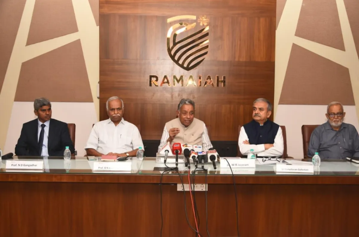 Dr. M. R. Jayaram, Chancellor, RISM, and other RISM members addressed a press meet organized on Monday, 1st June 2026 at the Ramaiah Institute of Science and Management, Bengaluru