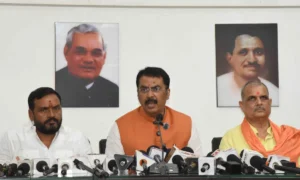 Bihar BJP president Sanjay Saraogi addressed a press conference in Patna on June 5, 2026.