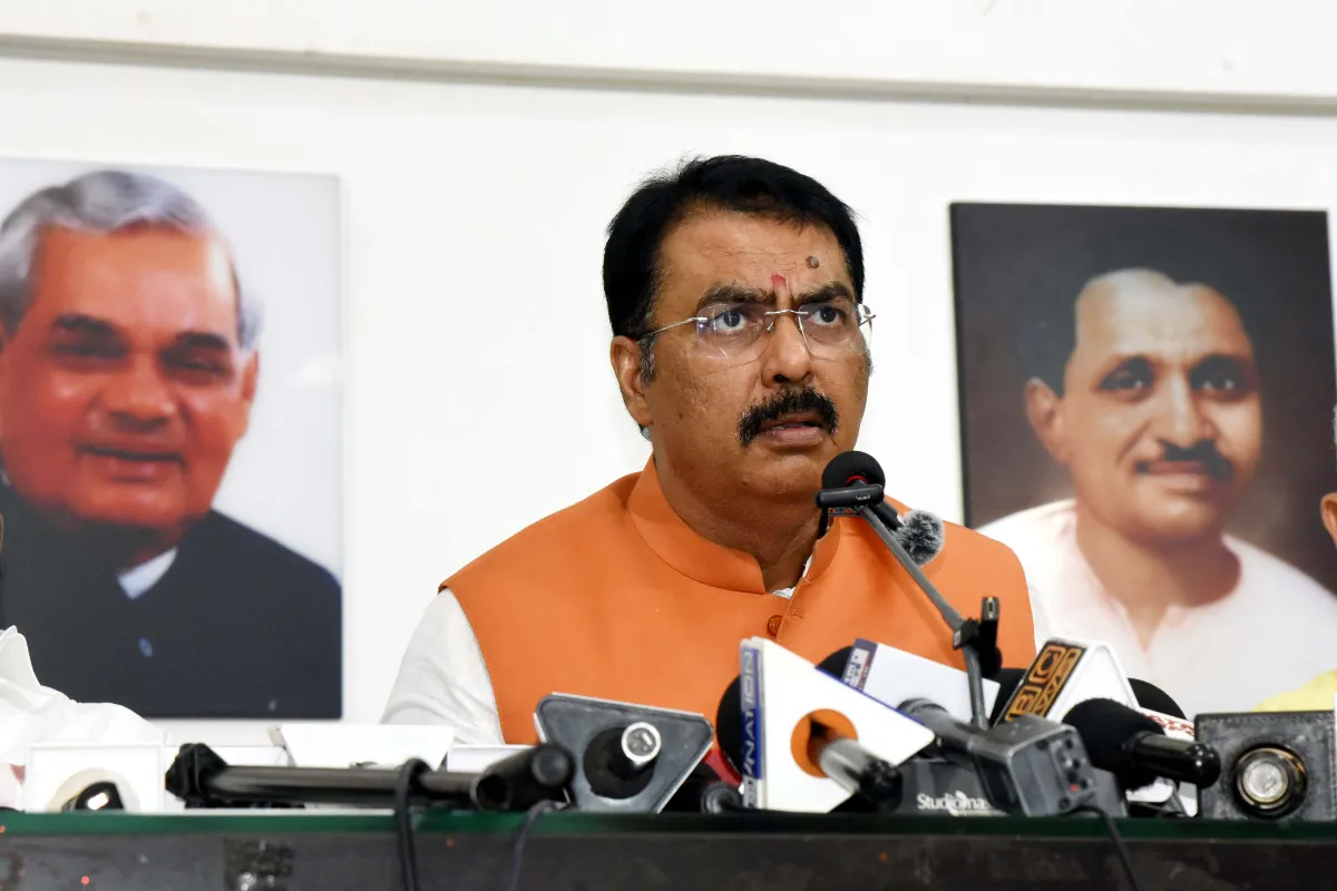 Bihar BJP president Sanjay Saraogi addressed a press conference in Patna on June 5, 2026.