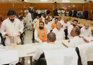 BJP candidate and Bhojpuri film actor Pawan Singh files nominations for Bihar Legilstive Council Elections in presence of Bihar Chief Minister Samrat Choudhary and other leaders in Patna on June 8, 2026.
