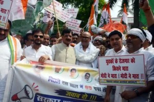 Bihar Congress leaders and workers staged protest over the NEET paper leak in Patna on June 13, 2026.