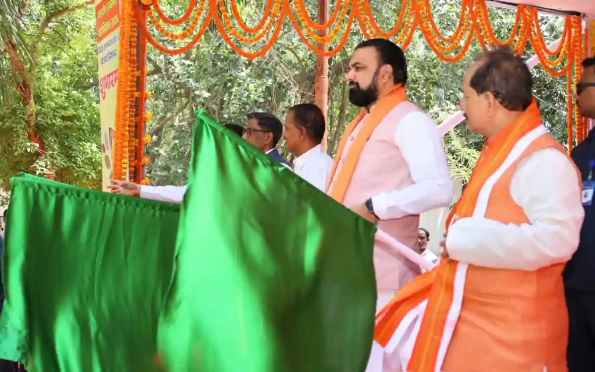 Bihar Chief Minister Samrat Choudhary flags off agriculture knowledge van from Patna on June 14, 2026.