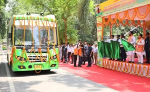 Bihar Chief Minister Samrat Choudhary flags off agriculture knowledge van from Patna on June 14, 2026.