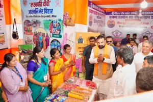 Bihar Chief Minister Samrat Choudhary visiting the stalls installed by Jeevika Didis during Block Cooperation and Public Welfare Camp in Patna on June 17, 2026.