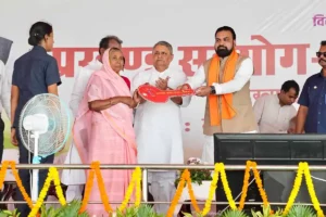 Bihar Chief Minister Samrat Choudhary giving key to a beneficiary during Block Cooperation and Public Welfare Camp in Patna on June 17, 2026.