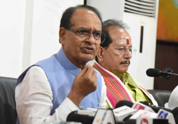 Union Agriculture Minister Shivraj Singh Chouhan addressing a press conference in Patna on June 17, 2026.