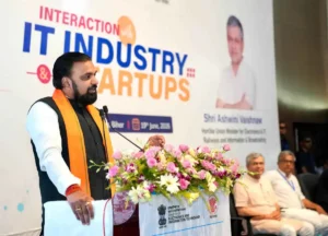 Bihar Chief Minister Samrat Choudhary addressed a gathering at Sotware Technology Park in Patna on June 19, 2026. Union Minister Ashwini Vaishnaw was also present.