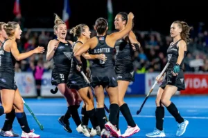 New Zealand players celebrate their victory in Women's Nation Cup semifinal.