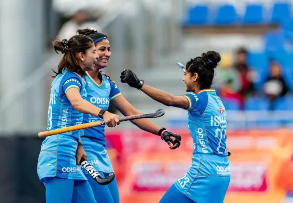 Indian team celebrates their semifinal victory in Women's Nation Cup.