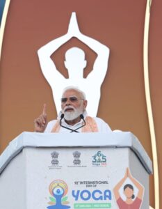 Prime Minister Narendra Modi addressing International Day of Yoga function in Kolkata on June 21, 2026.