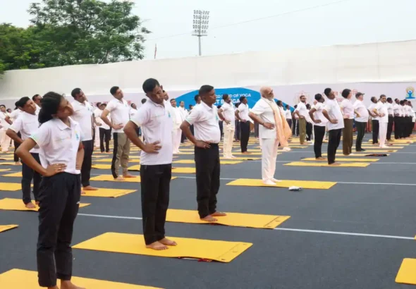 Prime Minister Narendra Modi participates in International Day of Yoga function in Kolkata on June 21, 2026.