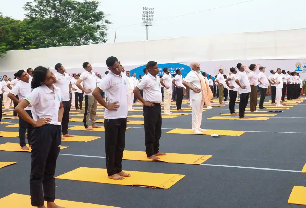 Prime Minister Narendra Modi participates in International Day of Yoga function in Kolkata on June 21, 2026.