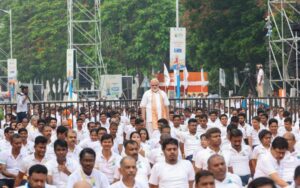 Prime Minister Narendra Modi at International Day of Yoga function in Kolkata. 