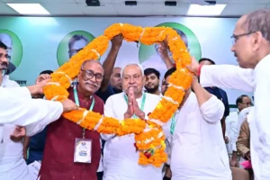Nitish Kumar was re-elected national president of the JD(U) in Patna on June 21, 2026.