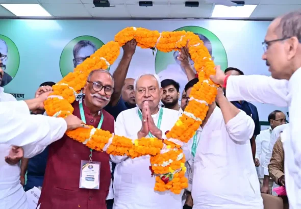 Nitish Kumar was re-elected national president of the JD(U) in Patna on June 21, 2026.