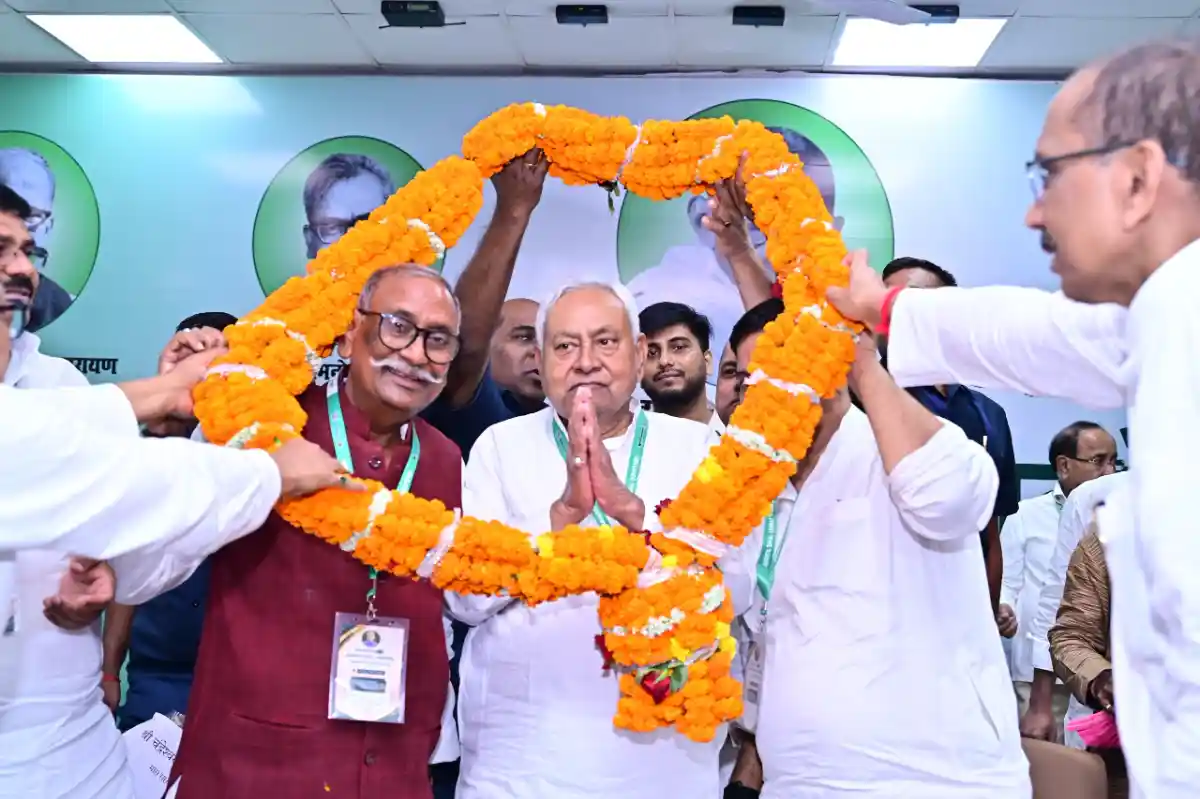 Nitish Kumar was re-elected national president of the JD(U) in Patna on June 21, 2026.
