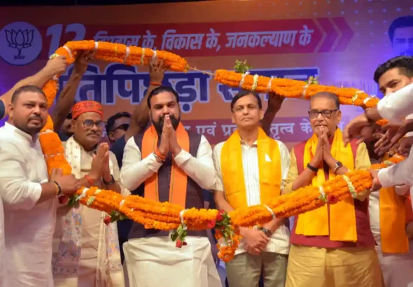 Bihar Chief Minister Samrat Choudhary was felicitated in Ati Pichhda Varg Abhinandan-cum-Thanksgiving Ceremony in Patna on June 22, 2026.