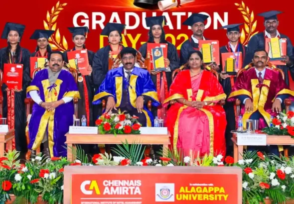 Prof. G. Ravi confers degrees at Chennais Amrita International Institute of Hotel Management graduation ceremony with Chairman R. Boomee Naathan, COO Bhanumathi and Dean Suren