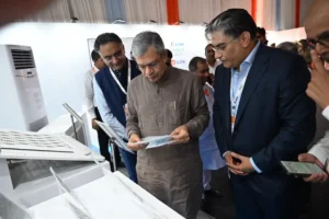 Union Minister Ashwini Vaishnaw inspecting PCB .