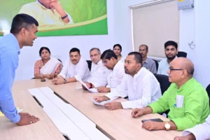Bihar Health Minister Nishant Kumar at Public Grievance Hearing in JD(U) office in Patna on July 1, 2026.