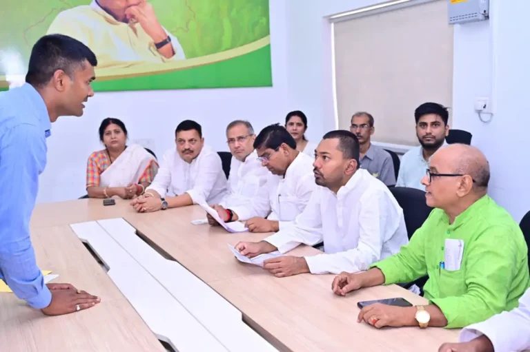 Bihar Health Minister Nishant Kumar at Public Grievance Hearing in JD(U) office in Patna on July 1, 2026.
