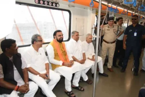 Bihar Chief Minister Samrat Choudhary travelled by Metro from Malahi Pakri Metro Station to Bhootnath Metro Station on July 2,2026.