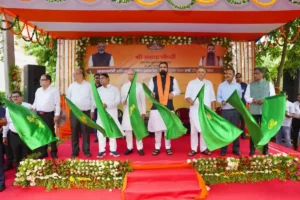 Bihar CM Samrat Choudhary Flags Off First E-Bus Under PM Scheme, Launches New Deluxe Bus Fleet in Patna on July 25, 2026. 