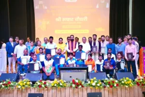 Bihar Chief Minister Samrat Choudhary with outstanding Bihar athletes in Patna on July 24, 2026.