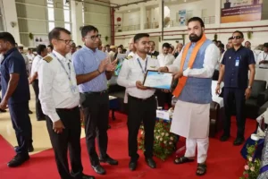 Bihar Chief Minister Samrat Choudhary gives away the CPL certificate to Bihar Flying Institute trainee on July 18, 2026.
