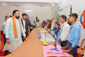 Bihar Chief Minister Samrat Choudhary interacted with students at a model school in Tarapur on July 28, 2026.