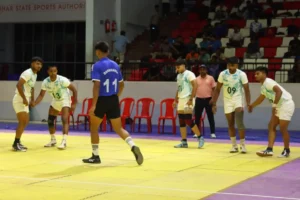 Players in action during The 52nd Bihar State Junior Boys' Kabaddi Championship in Patna on August 5, 2026.