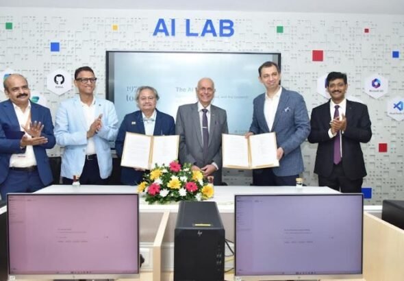 MAHE, Microsoft & Hitachi Systems India leadership at the launch of the AI Lab at TAPMI Manipal