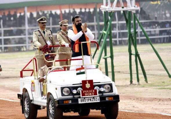 Bihar Chief Minister Samrat Choudhary at Gandhi Maidan in Patna on August 15, 2026 on the occasion of 80th Indpendence Day.