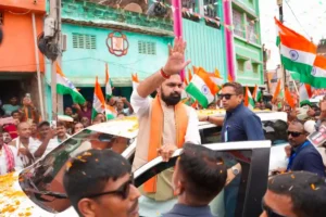 Bihar Chief Minister Samrat Choudhary led Tiranga Yatra under Har Ghar Tiranga Abhiyan-2026 in Munger on August 14, 2026. 