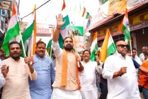 Bihar Chief Minister Samrat Choudhary led Tiranga Yatra under Har Ghar Tiranga Abhiyan-2026 in Munger on August 14, 2026.
