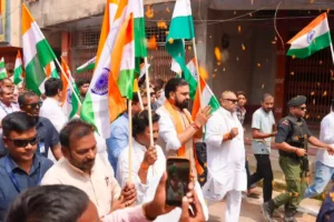 Bihar Chief Minister Samrat Choudhary led Tiranga Yatra under Har Ghar Tiranga Abhiyan-2026 in Munger on August 14, 2026. 