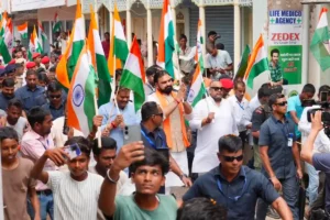 Bihar Chief Minister Samrat Choudhary led Tiranga Yatra under Har Ghar Tiranga Abhiyan-2026 in Munger on August 14, 2026. 