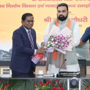 NABARD Chairman Shaji K.V. greeted Bihar Chief Minister Samrat Choudhary in Patna on August 7, 2026.