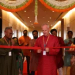 TDCX Founder and CEO Laurent Junique (center) cuts the ribbon at the company’s second Hyderabad campus at Meenakshi Eco Park, joined by Group CIO and EVP Byron Fernandez and India Country Director Ananth Premkumar, August 20, 2026