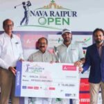 Champion Khalin Joshi (2nd from right) receives his trophy from the Honourable Deputy Chief Minister of Chhattisgarh Shri Arun Sao (2nd from left). Shri Shyam Sunder Bajaj, Vice President & Head of State, Corporate Affairs & Corporate Communications, Chhattisgarh (extreme left) and Mr. Vikas Singh, Chief Business Officer, DP World PGTI (extreme right), were also present on the occasion.