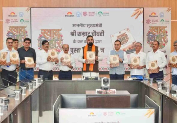 Bihar Chief Minister Samrat Choudhary releases a book "Swad Bihar" in Patna.