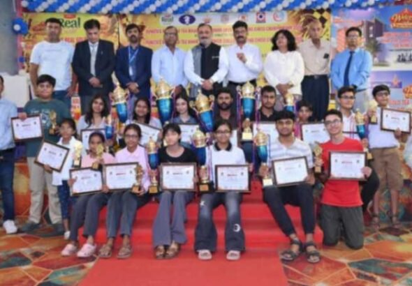 All the winners of Bihar State FIDE rating junior chess championships pose for group photograph in Muzaffarpur.