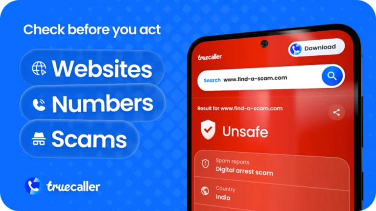 Truecaller Scam Checker on the web and Truecaller Android app lets anyone check a suspicious link, number, or message in seconds